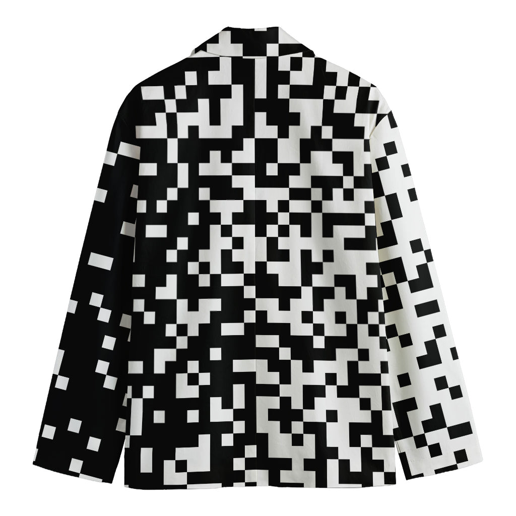 Black And White Pixel Pattern Print Men's Cotton Blazer