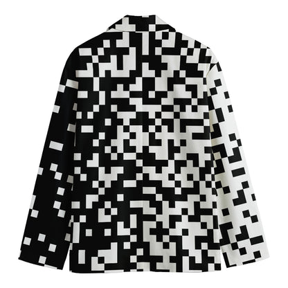 Black And White Pixel Pattern Print Men's Cotton Blazer
