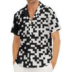 Black And White Pixel Pattern Print Men's Deep V-Neck Shirt