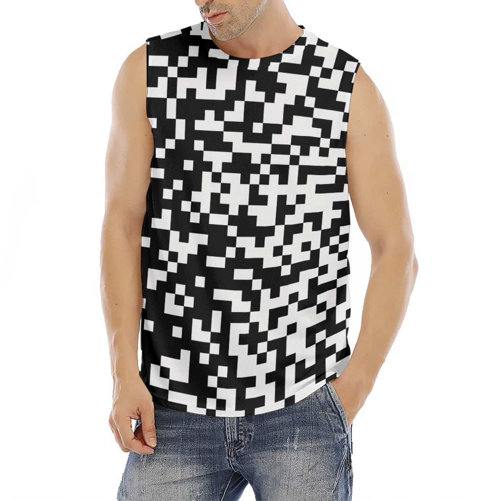 Black And White Pixel Pattern Print Men's Fitness Tank Top