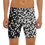 Black And White Pixel Pattern Print Men's Long Boxer Briefs