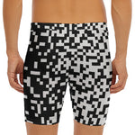 Black And White Pixel Pattern Print Men's Long Boxer Briefs