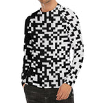 Black And White Pixel Pattern Print Men's Long Sleeve Rash Guard
