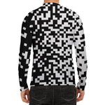 Black And White Pixel Pattern Print Men's Long Sleeve Rash Guard