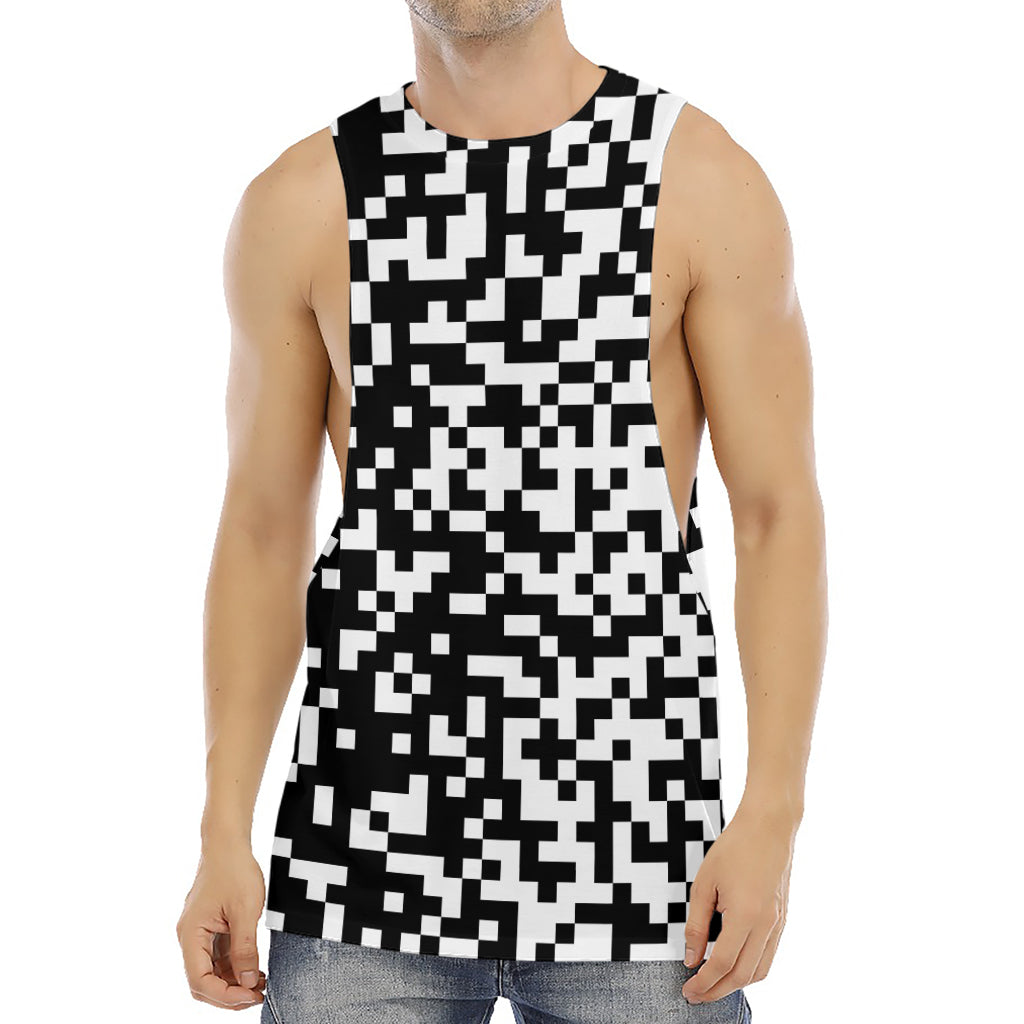 Black And White Pixel Pattern Print Men's Muscle Tank Top