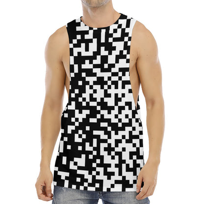 Black And White Pixel Pattern Print Men's Muscle Tank Top