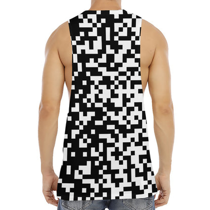 Black And White Pixel Pattern Print Men's Muscle Tank Top