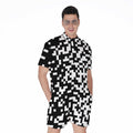 Black And White Pixel Pattern Print Men's Romper