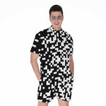 Black And White Pixel Pattern Print Men's Rompers