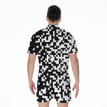 Black And White Pixel Pattern Print Men's Rompers
