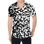 Black And White Pixel Pattern Print Men's Shirt
