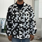 Black And White Pixel Pattern Print Men's Shirt Jacket