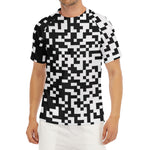 Black And White Pixel Pattern Print Men's Short Sleeve Rash Guard