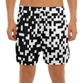Black And White Pixel Pattern Print Men's Split Running Shorts