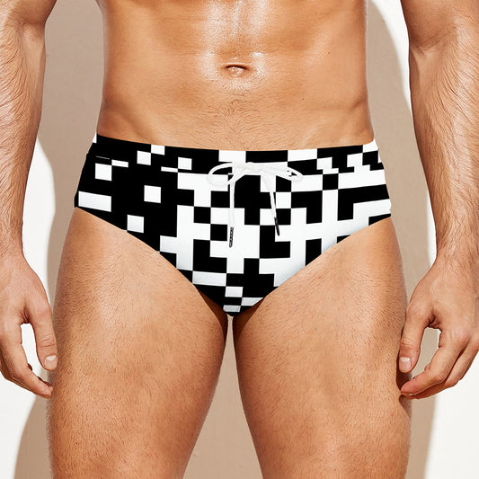 Black And White Pixel Pattern Print Men's Swim Briefs