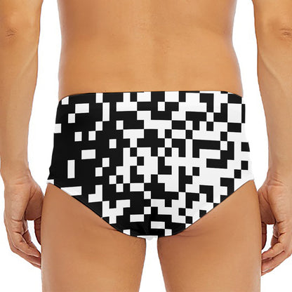 Black And White Pixel Pattern Print Men's Triangle Swim Briefs