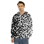Black And White Pixel Pattern Print Men's Velvet Pullover Hoodie
