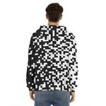 Black And White Pixel Pattern Print Men's Velvet Pullover Hoodie