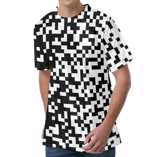 Black And White Pixel Pattern Print Men's Velvet T-Shirt