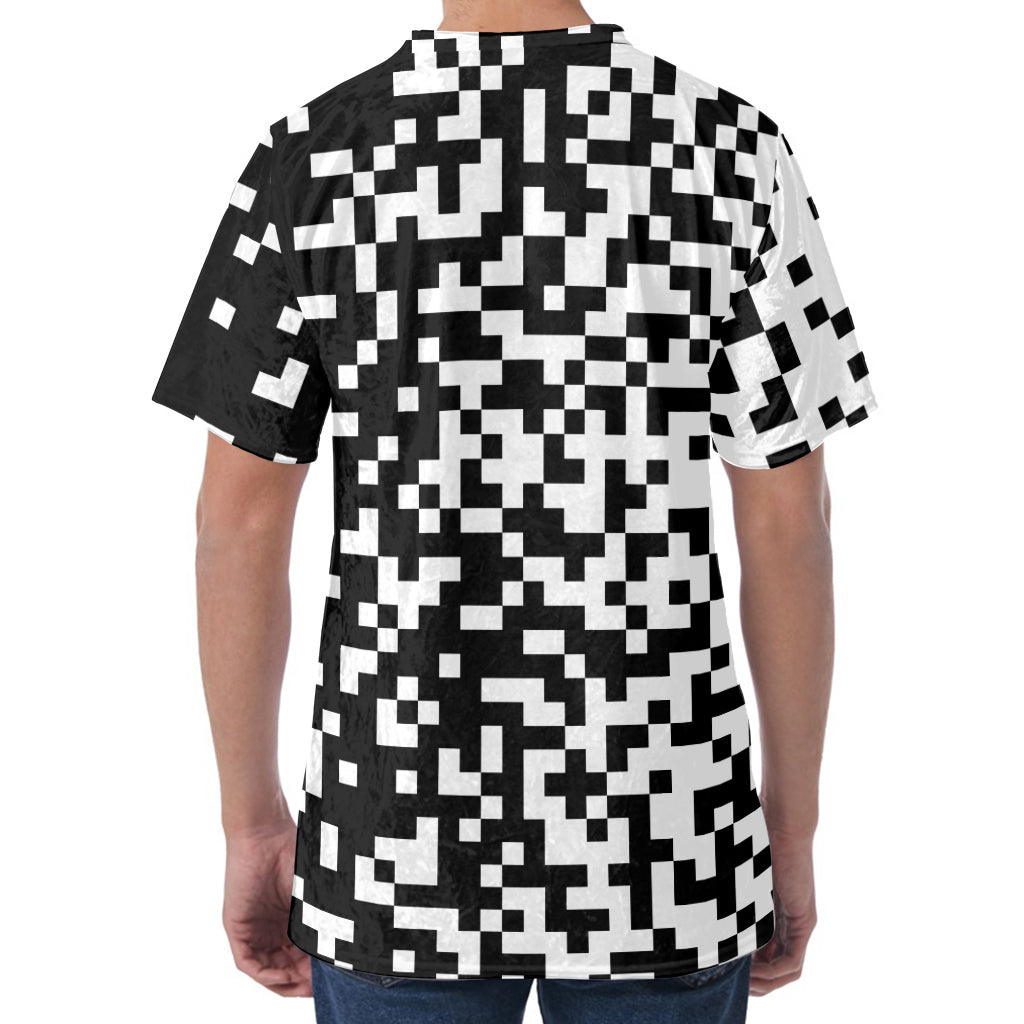 Black And White Pixel Pattern Print Men's Velvet T-Shirt