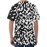 Black And White Pixel Pattern Print Men's Velvet T-Shirt