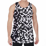 Black And White Pixel Pattern Print Men's Velvet Tank Top