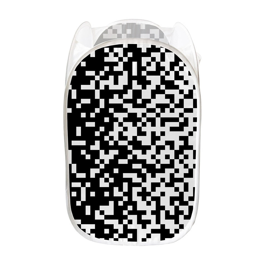 Black And White Pixel Pattern Print Mesh Laundry Hamper