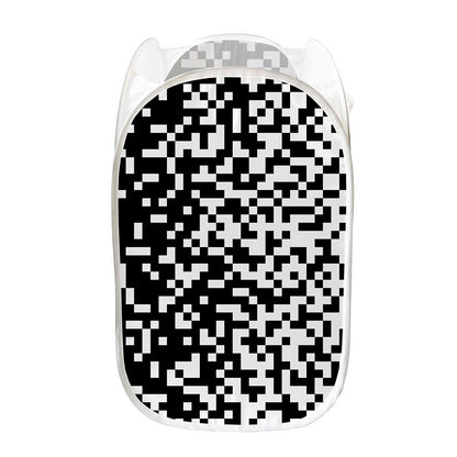 Black And White Pixel Pattern Print Mesh Laundry Hamper