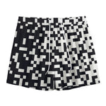 Black And White Pixel Pattern Print Mesh Shorts