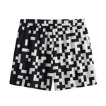 Black And White Pixel Pattern Print Mesh Shorts