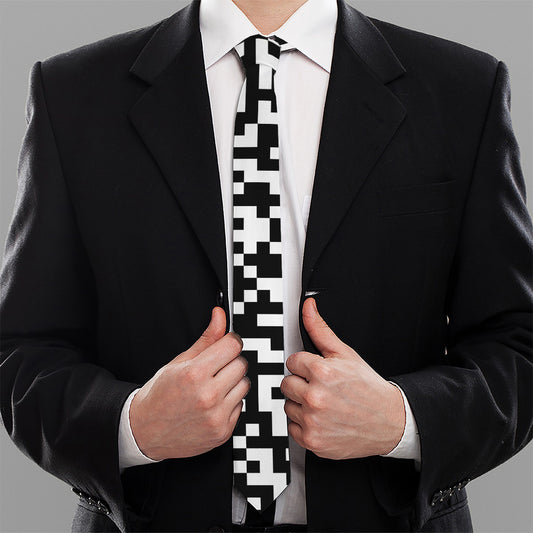 Black And White Pixel Pattern Print Necktie