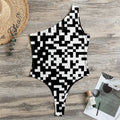 Black And White Pixel Pattern Print One Shoulder Bodysuit