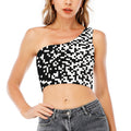 Black And White Pixel Pattern Print One Shoulder Crop Top