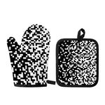 Black And White Pixel Pattern Print Oven Mitt And Pot Holder Set