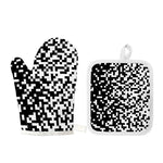 Black And White Pixel Pattern Print Oven Mitt And Pot Holder Set