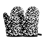 Black And White Pixel Pattern Print Oven Mitts