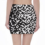 Black And White Pixel Pattern Print Pencil Mini Skirt