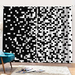 Black And White Pixel Pattern Print Pencil Pleat Curtains