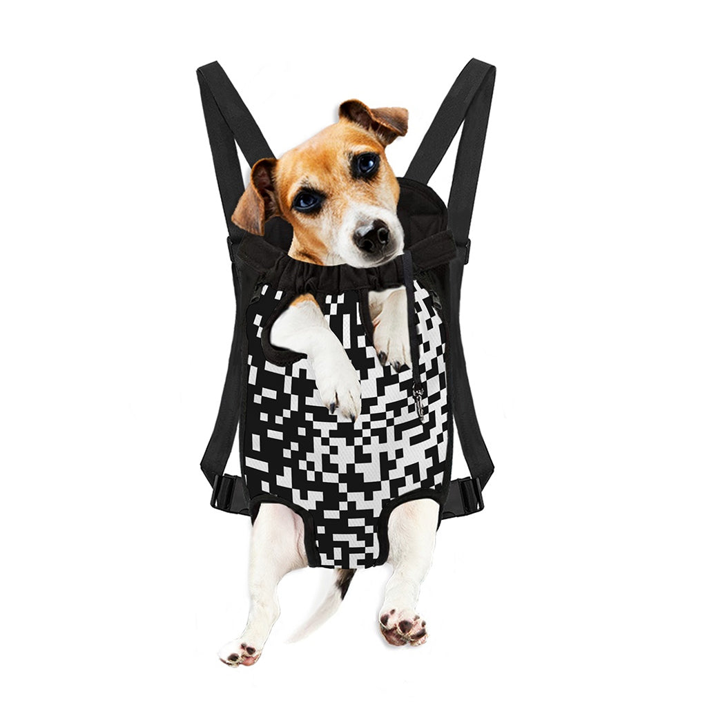 Black And White Pixel Pattern Print Pet Carrier Backpack
