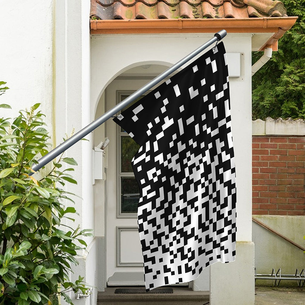 Black And White Pixel Pattern Print Polyester Flag