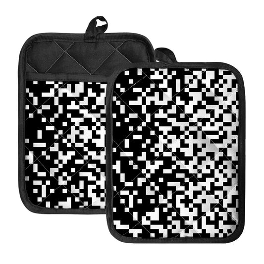 Black And White Pixel Pattern Print Pot Holders With Pocket