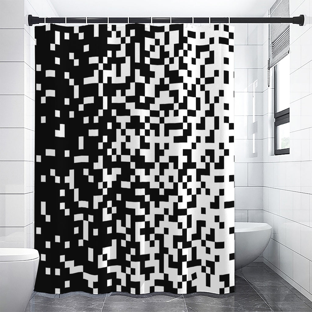 Black And White Pixel Pattern Print Premium Shower Curtain