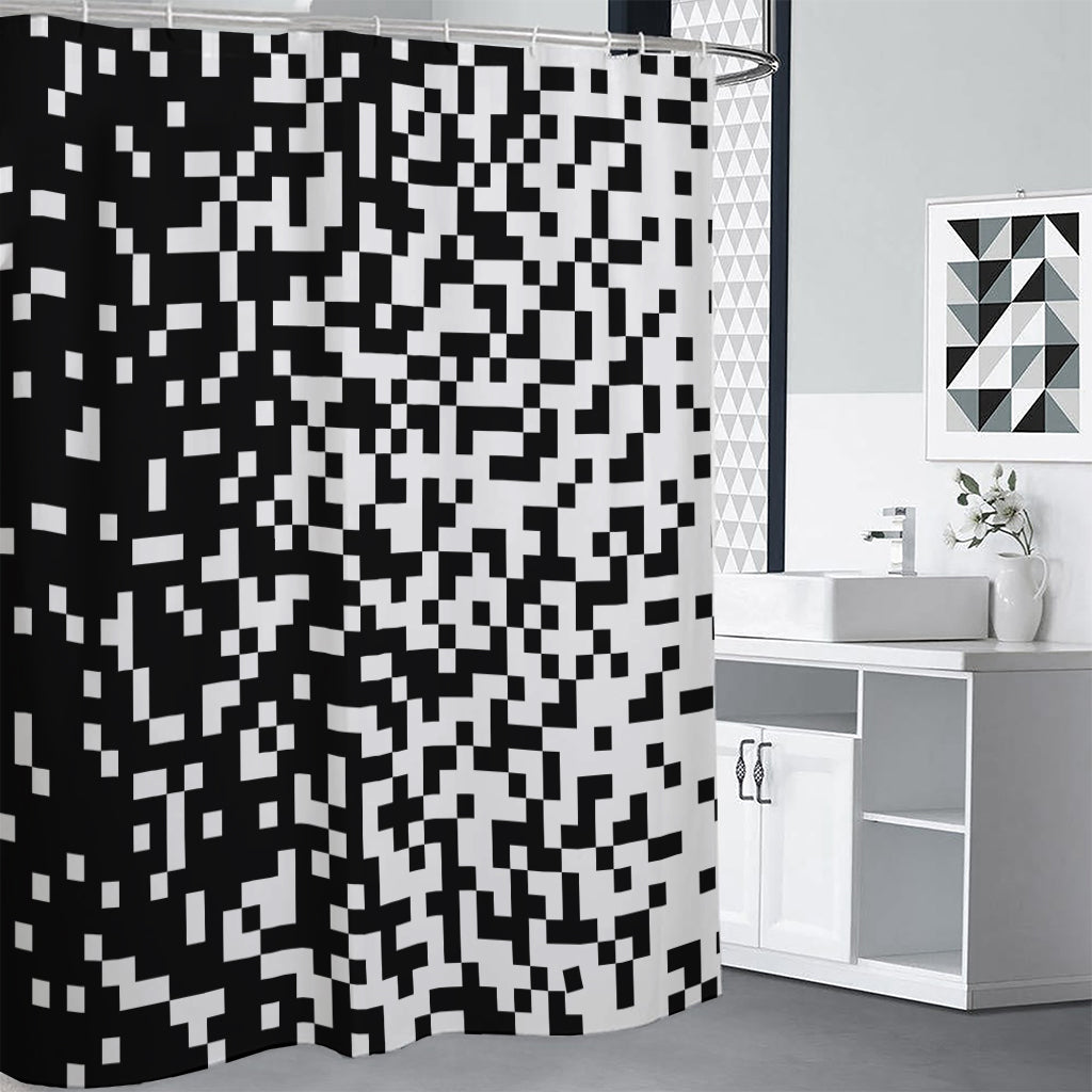 Black And White Pixel Pattern Print Premium Shower Curtain