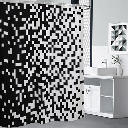 Black And White Pixel Pattern Print Premium Shower Curtain