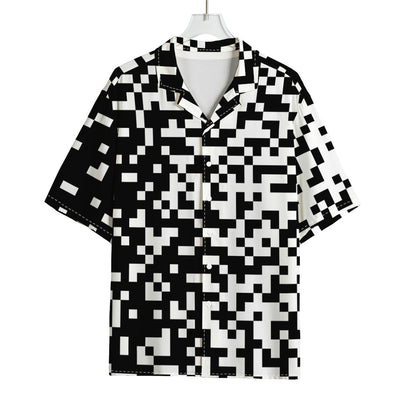 Black And White Pixel Pattern Print Rayon Hawaiian Shirt