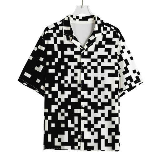 Black And White Pixel Pattern Print Rayon Hawaiian Shirt