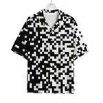 Black And White Pixel Pattern Print Rayon Hawaiian Shirt