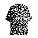 Black And White Pixel Pattern Print Rayon Hawaiian Shirt