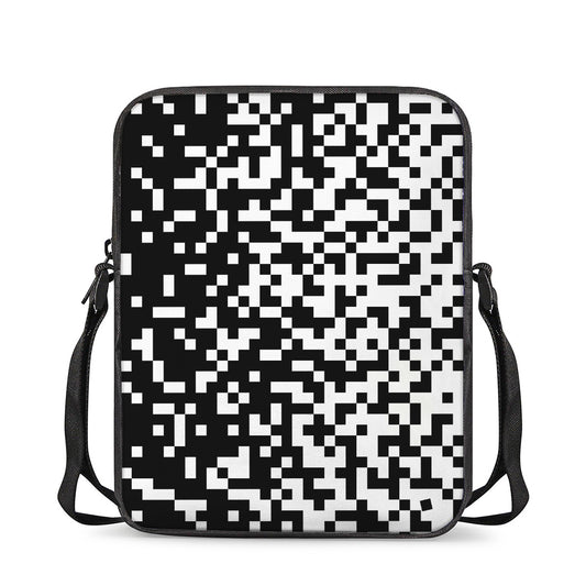 Black And White Pixel Pattern Print Rectangular Crossbody Bag