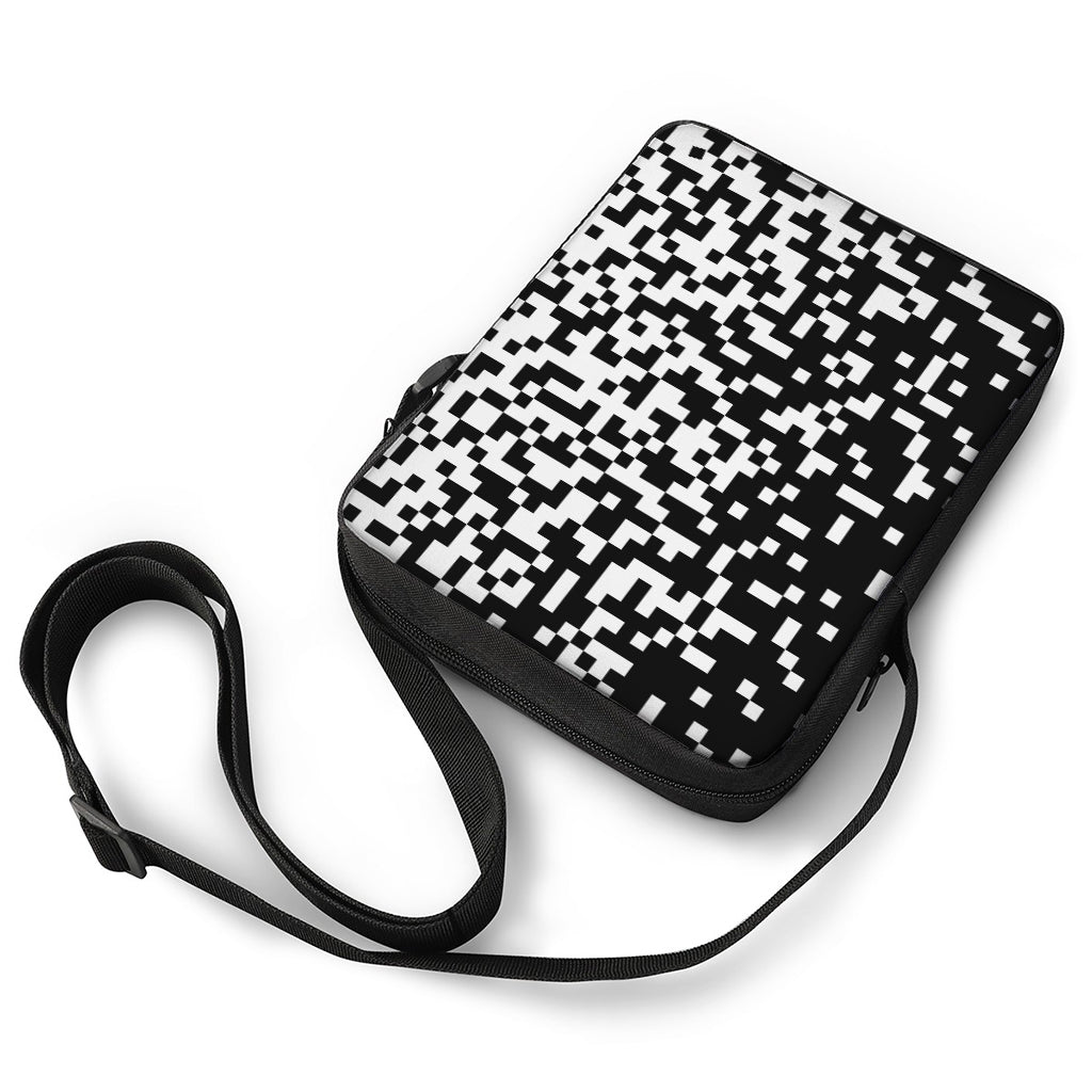 Black And White Pixel Pattern Print Rectangular Crossbody Bag